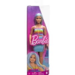 Barbie Fashionista Doll #218 - Blue Hair, Rainbow Top & Teal Skirt
