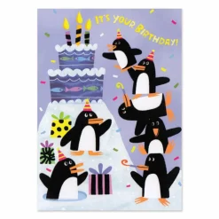 Flocked Penguin Birthday Card