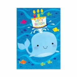 Glitter Whale with Cake Birthday Card