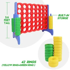 Jumbo Four in a Row 4 To Score Game for Kids & Adults Indoor & Outdoor Game Set with 42 Giant Rings