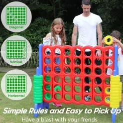 Jumbo Four in a Row 4 To Score Game for Kids & Adults Indoor & Outdoor Game Set with 42 Giant Rings
