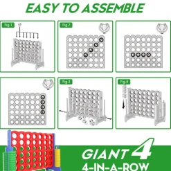Jumbo Four in a Row 4 To Score Game for Kids & Adults Indoor & Outdoor Game Set with 42 Giant Rings