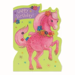 Pink Pony Glitter Birthday Card