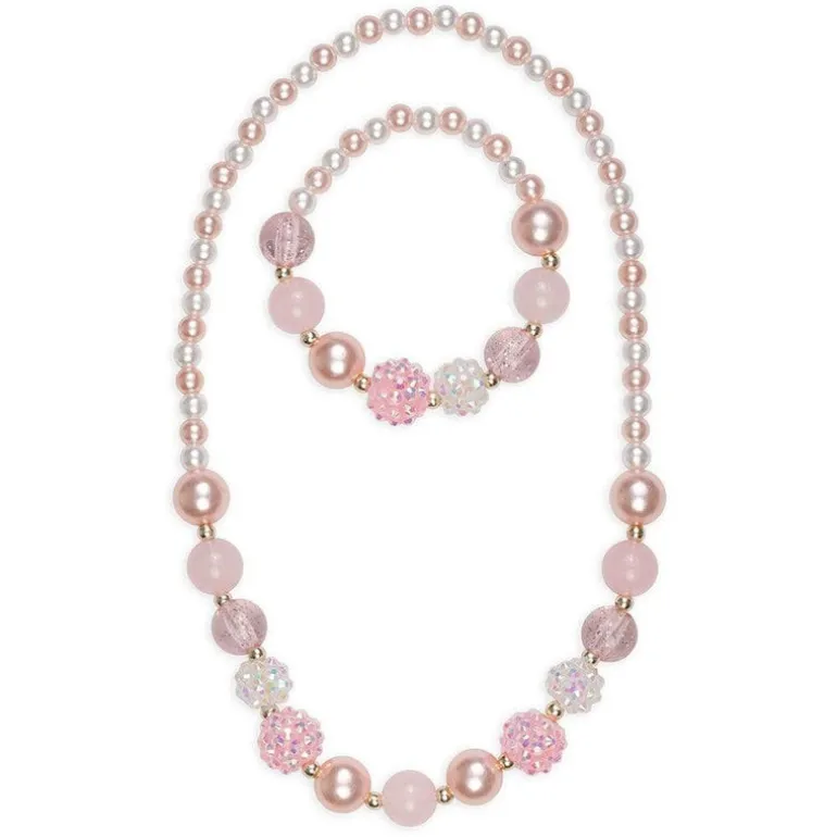 Pinky Pearl Necklace & Bracelet Set
