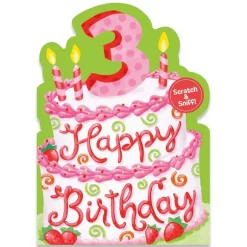 Scratch & Sniff Birthday Card - Age 3 Strawberry