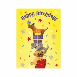 Tri Fold Birthday Card - Stacked Dogs Glitter Tail